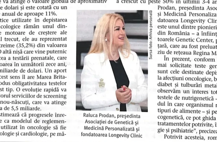 Investiția în codul genetic: Raluca Prodan analizează în revista Capital ascensiunea testării genetice și a medicinei personalizate în România